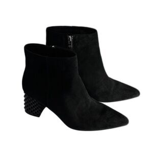 Antonio Melani Stuart Black Suede Zip Embossed Block Heel Booties Boots Womens